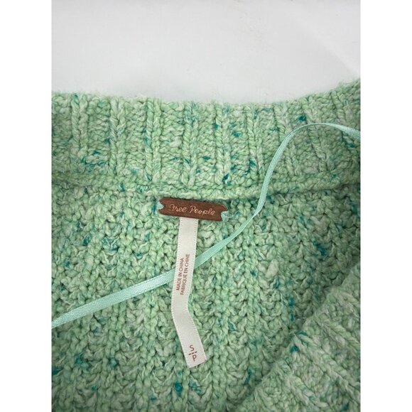 Free People Womens S Textured Cable Knit Cropped Sweater Green Boxy Fisherman - Picture 3 of 9